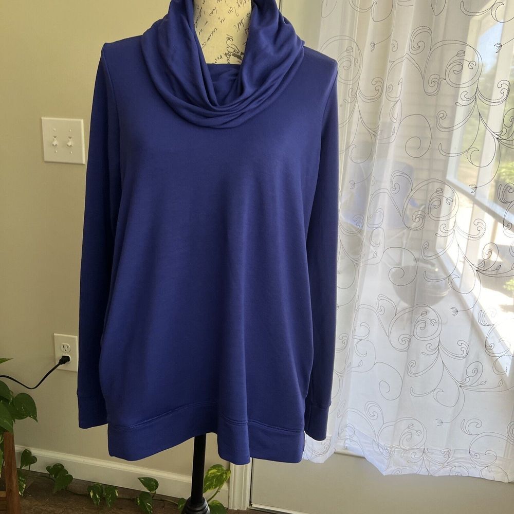 Lauren Ralph Lauren Women's‎ Cowl Neck Top Blue Purple Medium Pockets Lagenlook